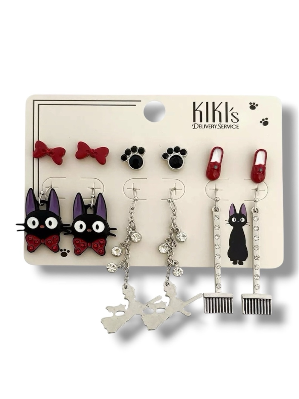 6-Pack Studio Ghibli Kiki's Delivery Service Broom & Jiji Earring Set - NWT